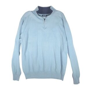 Nautica Sweater Mens XL Blue 1/4 Zip Mock Neck Cotton Pullover Knit Logo